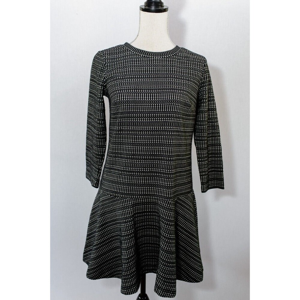 Loft Ann Taylor Dress‎ 3/4 Sleeve Knit Drop Waist Geo print Flare Womens S midi